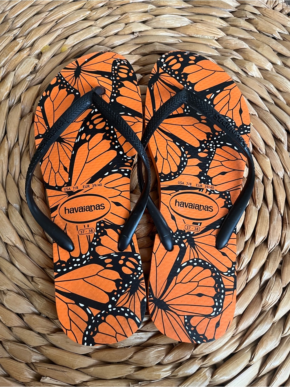 Havaianas Flip Flops Butterfly Monarch Size 7/8 (EU 39/40)